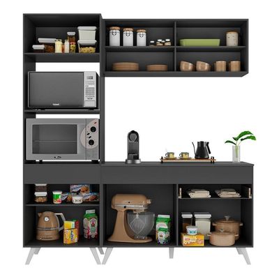 Armário De Cozinha Compacta 3 Peças Mp3695.898 Veneza Preto
