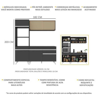 Armário De Cozinha Compacta 3 Peças Mp3695.898 Veneza Preto