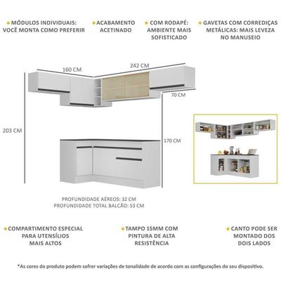 Armário De Cozinha Canto Com Rodapé Multimóveis Branco/preto