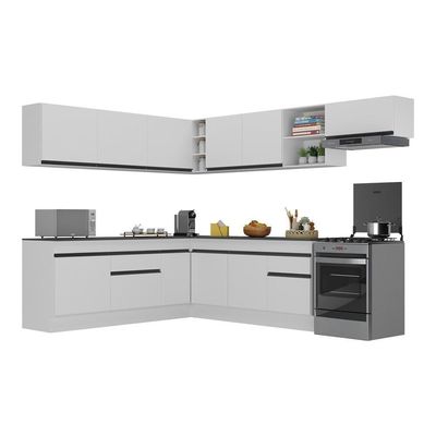 Armário De Cozinha Completa De Canto V2103 Branco/Preto
