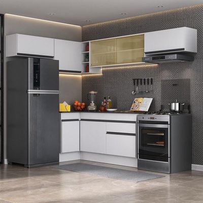 Armário De Cozinha Canto Com Rodapé Multimóveis Branco/preto