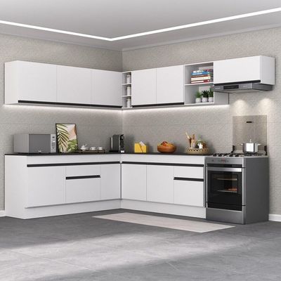 Armário De Cozinha Completa De Canto V2103 Branco/Preto