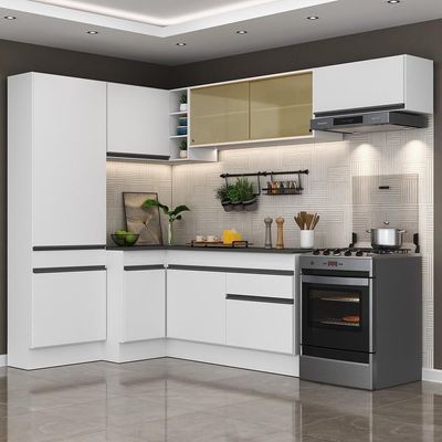 Armário De Cozinha Completa De Canto Com Rodapé Veneza Multimóveis V2087 Branco/preto Branco/preto