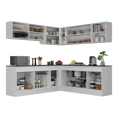 Armário De Cozinha Completa De Canto V2096 Branco/Preto