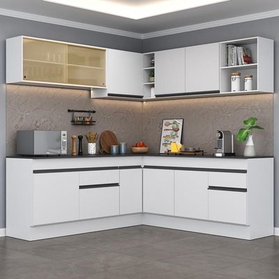 Armário De Cozinha Completa De Canto V2096 Branco/Preto