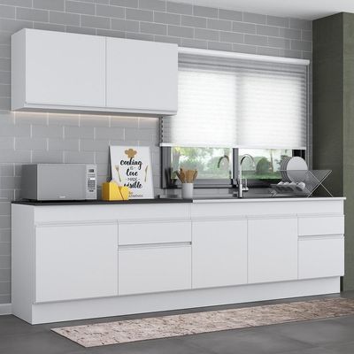 Armário De Cozinha Compacta 270cm Com Rodapé Veneza Multimóveis V2111 Branco Branco