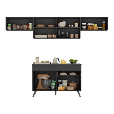Armário De Cozinha Compacta 260cm Veneza Multimóveis V3697 Preto Preto