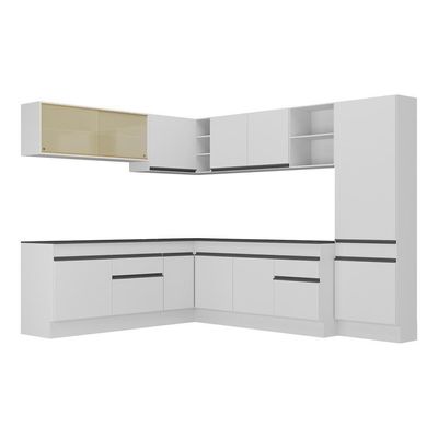 Armário De Cozinha Completa De Canto V2100 Branco/Preto