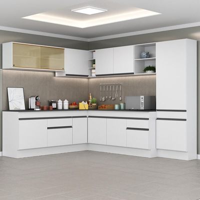 Armário De Cozinha Completa De Canto V2100 Branco/Preto