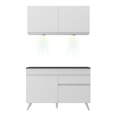 Armário De Cozinha Compacta 120cm Com Led Multimóveis Branco