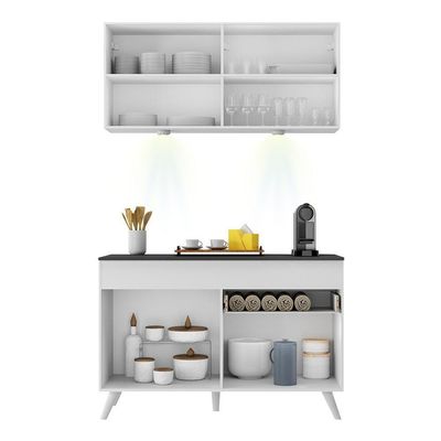 Armário De Cozinha Compacta 120cm Com Led Multimóveis Branco