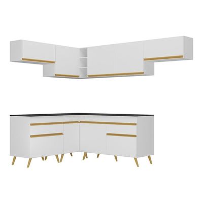 Armário De Cozinha Veneza Multimóveis V2069 Branco/dourado