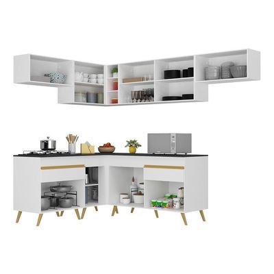 Armário De Cozinha Veneza Multimóveis V2069 Branco/dourado
