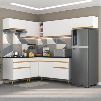 Armário De Cozinha Veneza Multimóveis V2069 Branco/dourado