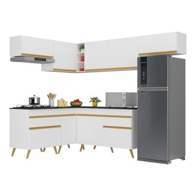 Armário De Cozinha Veneza Multimóveis V2069 Branco/dourado