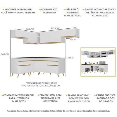 Armário De Cozinha Veneza Multimóveis V2069 Branco/dourado