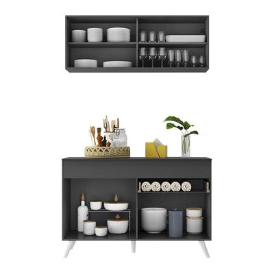 Armário De Cozinha Compacta 120cm Veneza Multimóveis V3688 Preto/branco Preto/branco