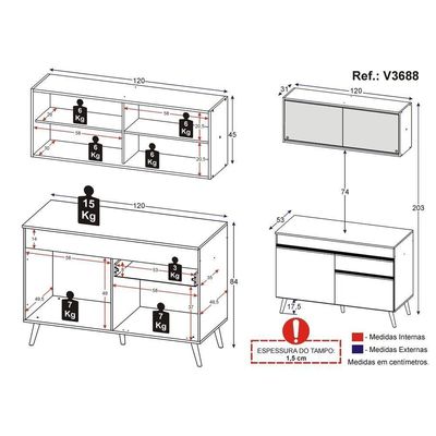 Armário De Cozinha Compacta 120cm Veneza Multimóveis V3688 Preto/branco Preto/branco