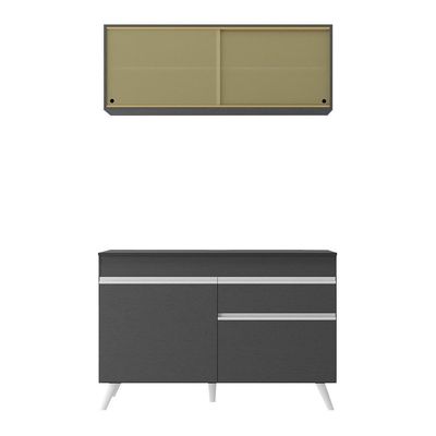 Armário De Cozinha Compacta 120cm Veneza Multimóveis V3688 Preto/branco Preto/branco