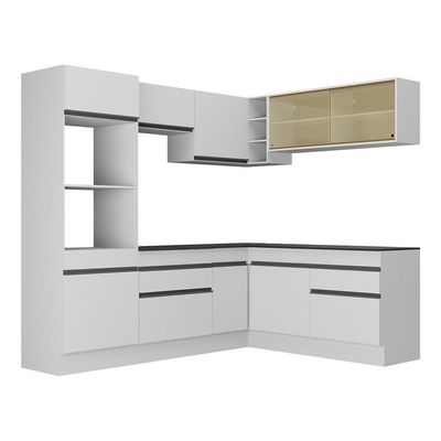 Armário De Cozinha Completa De Canto Com Rodapé Veneza Multimóveis V2099 Branco/preto Branco/preto