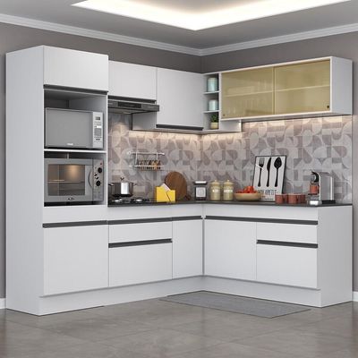 Armário De Cozinha Completa De Canto Com Rodapé Veneza Multimóveis V2099 Branco/preto Branco/preto