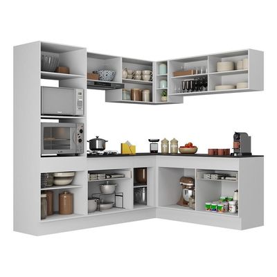 Armário De Cozinha Completa De Canto Com Rodapé Veneza Multimóveis V2099 Branco/preto Branco/preto