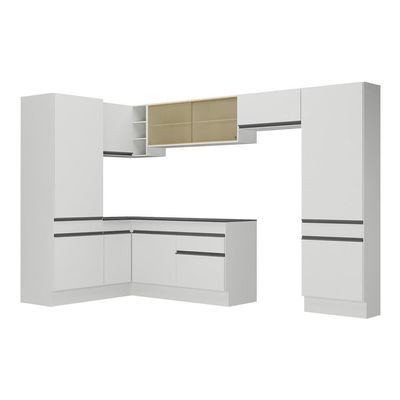 Armário De Cozinha Completa De Canto Com Rodapé Veneza Multimóveis V2090 Branco/preto Branco/preto
