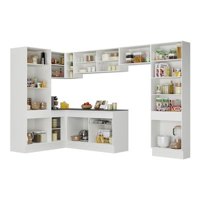 Armário De Cozinha Completa De Canto Com Rodapé Veneza Multimóveis V2090 Branco/preto Branco/preto