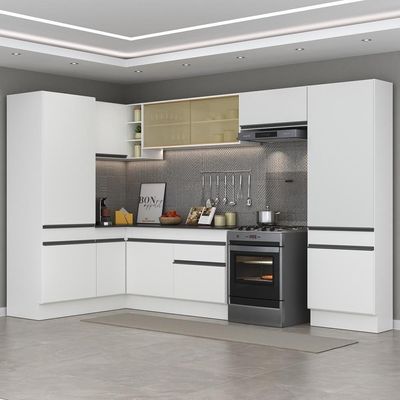 Armário De Cozinha Completa De Canto Com Rodapé Veneza Multimóveis V2090 Branco/preto Branco/preto