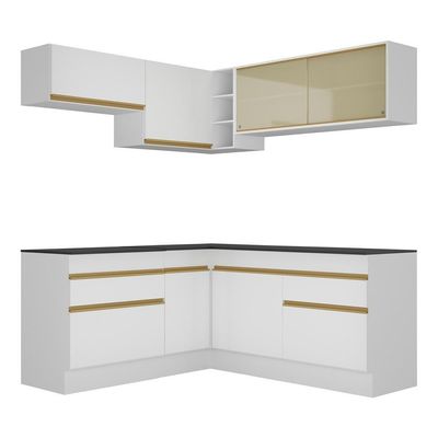 Armário De Cozinha Completa De Canto V2097 Branco/dourado