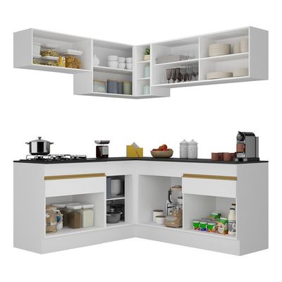 Armário De Cozinha Completa De Canto V2097 Branco/dourado