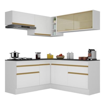 Armário De Cozinha Completa De Canto V2097 Branco/dourado