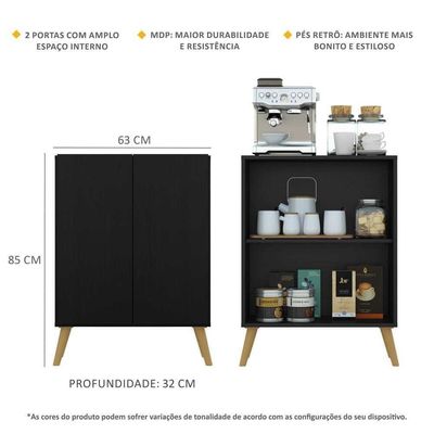 Aparador Buffet 2 Portas Multimóveis V3609 Preto/Natural