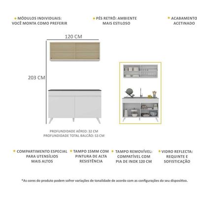 Armário De Cozinha Compacta 120cm Veneza Multimóveis V2140 Branco Branco