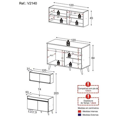Armário De Cozinha Compacta 120cm Veneza Multimóveis V2140 Branco Branco