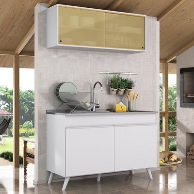 Armário De Cozinha Compacta 120cm Veneza Multimóveis V2140 Branco Branco