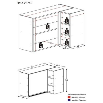 Armário De Cozinha Aéreo De Canto Veneza Multimóveis V3742 Preto Preto