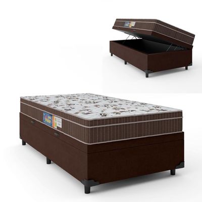 Cama Box Baú Solteiro Colchão Espuma Orthoface Polar 88X188X66Cm Marrom