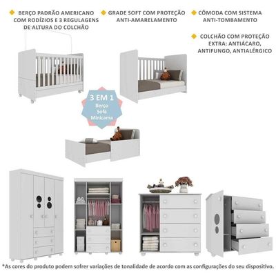 Quarto Completo Infantil Com Colchão Incluso Pimpolho Multimóveis Branco