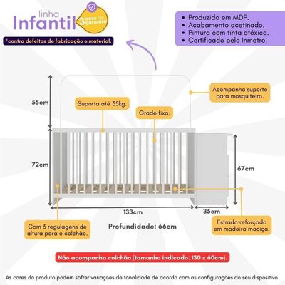 Berço Cômoda Para Colchão 60x130cm Beijinho Multimóveis Bb2870 Branco