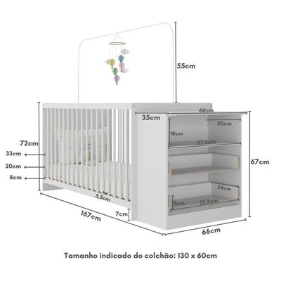 Berço Cômoda Para Colchão 60x130cm Beijinho Multimóveis Bb2870 Branco