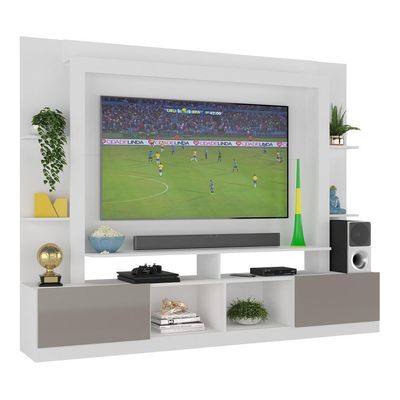 Rack Estante+Painel Tv 65" E Catar Br3395 Branco/lacca Fumê