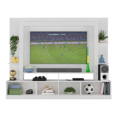 Rack Estante+Painel Tv 65" E Catar Br3395 Branco/lacca Fumê