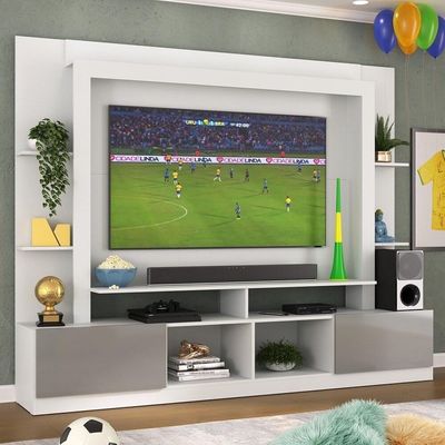 Rack Estante+Painel Tv 65" E Catar Br3395 Branco/lacca Fumê