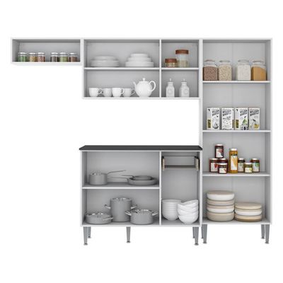 Cozinha Compacta Xangai 9 Portas Multimóveis Branco preto