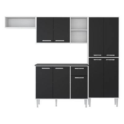 Cozinha Compacta Xangai 9 Portas Multimóveis Branco preto