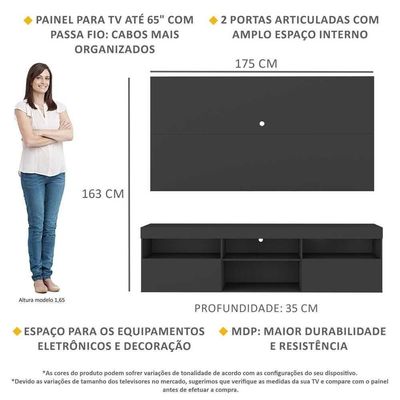Rack Com Painel Tv 65" Holanda Br3059 Preto