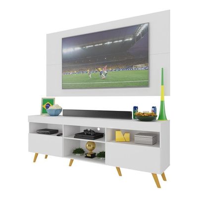 Rack C/ Painel Tv 65" Retrô Holanda Br3133 Branco Natural