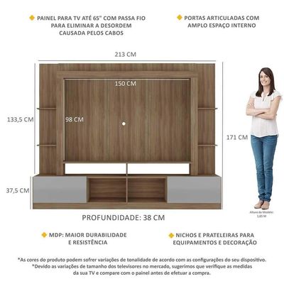 Rack Estante+Painel Tv 65" E Catar Br3395 lacca Fumê