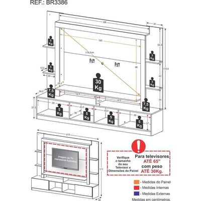 Rack Estante + Painel Tv 65" Br3386 Branco/lacca Fumê